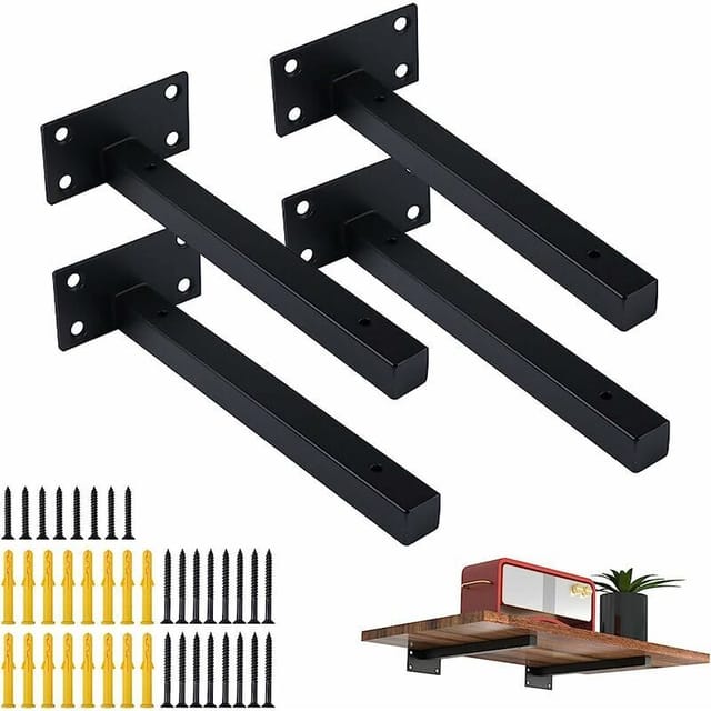 Fliti Wandhalterungen Für Regale – 4er-set Schwarze Retro-metallhalterungen, 20 Cm, Stabile Befestigung Inklusive Schrauben