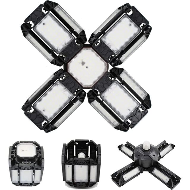 Fliti Verstellbare Led-deckenleuchte Für Garage – 15000 Lm, 6000 K, E27, Verstellbare Paneele, Schwarz, Ideal Für Werkstatt Und Lagerraum