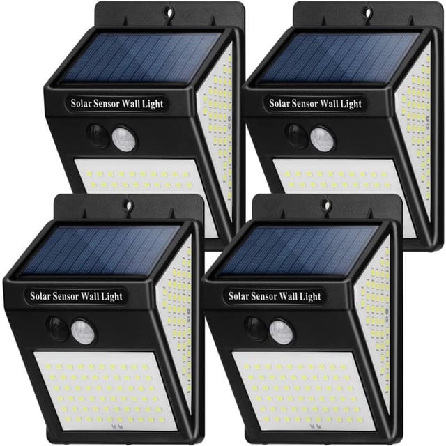 Fliti Solar-außenleuchte Mit Bewegungsmelder, 4 Stück, 144 Leds, Ip65 Wasserdicht, 3 Beleuchtungsmodi Für Garten Und Wand