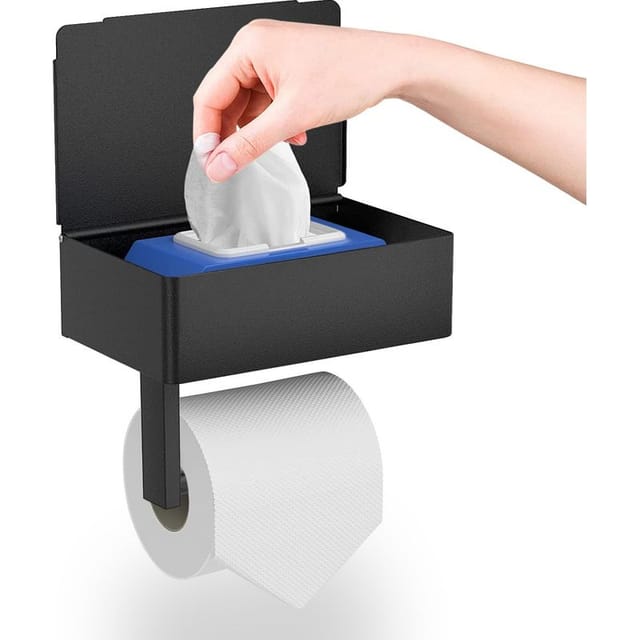 Fliti Wand-toilettenpapierhalter – Schwarz, Mit Integrierter Ablage Und Feuchttuchhalter, Extrem Starke Selbstklebebefestigung Für Bad Und Küche