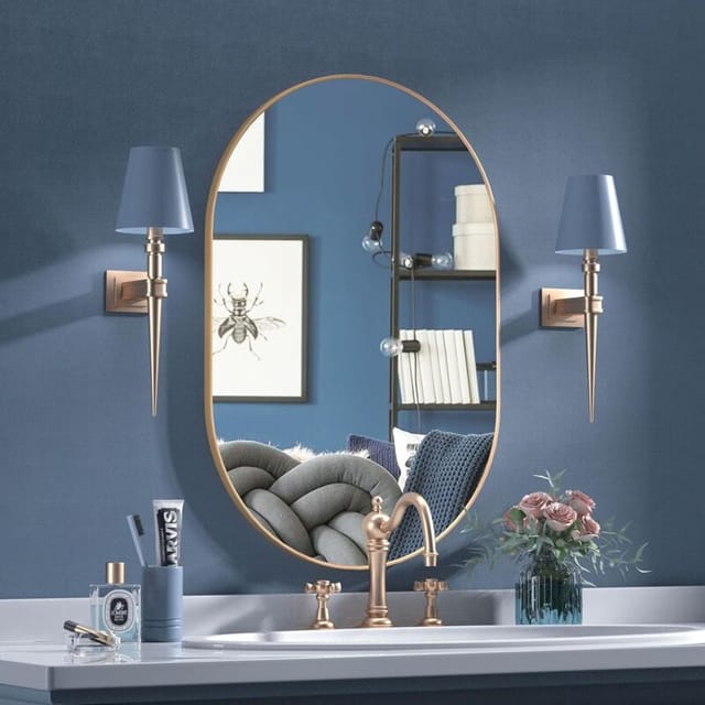 Fliti Ovaler Wandspiegel 40 X 60 Cm Mit Wasserfestem, Goldfarbenem Metallrahmen – Ideal Für Badezimmer, Wohnzimmer Oder Eingangsbereich