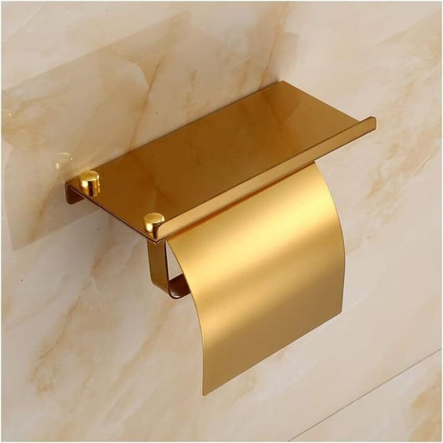 Fliti Wand-toilettenpapierhalter Aus Goldfarbenem Edelstahl 304 Mit Ablage Für Mobiltelefon Und Rollenhalter – Modernes Badezimmerdesign