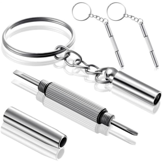 Fliti 3-in-1 Tragbares Brillen-schraubendreher-set – 2 Mini-schraubendreher Aus Edelstahl Mit Schlüsselanhänger, Kompaktes Reparaturset