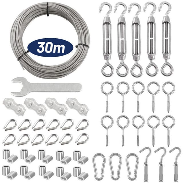 Fliti Edelstahlseil 304 – Packung Mit 59 X 30 M Seilen Mit Ösen – Ideal Für Pflanzenstützen, Wäscheleinen Und Aufhängevorrichtungen
