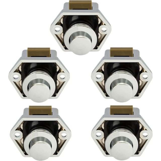 Fliti 5er-pack Verchromte Druckknopfverschlüsse Für Möbel, Zum Öffnen Durch Drücken, Metall Und Abs, Für 14-16 Mm Türen Und Schubladen