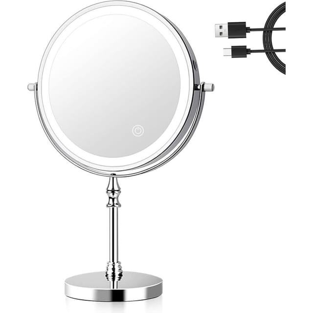 Fliti 8-zoll-beleuchtungs-vergrößerungsspiegel – 1x/10x, 3 Beleuchtungsmodi (warm/neutral/kalt), 360°-drehung, Usb-aufladbar, Für Badezimmer Und Friseursalon