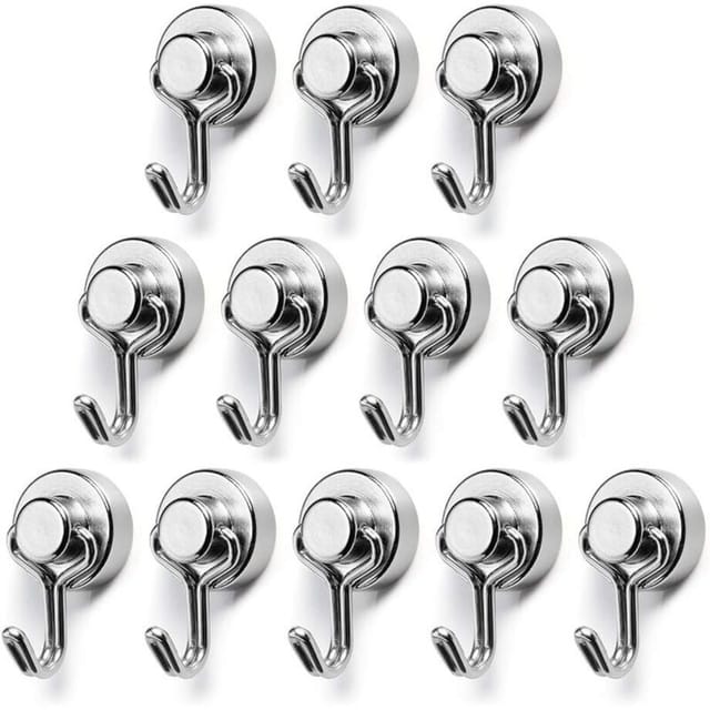 Fliti Neodym-magnethaken  – 15 Mm Durchmesser, Max. Tragkraft 7 Kg – 12er-packung, Ideal Für Küche, Kühlschrank Und Büro