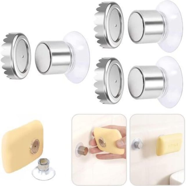 Fliti Seifenschale Mit Magnetischem Saugnapf – Set Mit 3 Wandhalterungen Aus Edelstahl, Kein Bohren Erforderlich, Zylindrisch (3,1 × 1,9 × 6 Cm)