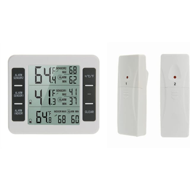 Fliti Funkthermometer Für Kühlschrank Und Gefrierschrank – 2 Sensoren, Akustischer Alarm, Min./max.-speicher, Für Den Innen- Und Außenbereich