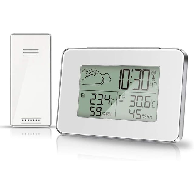 Fliti Drahtlose Wetterstation Mit Hintergrundbeleuchtetem Lcd-display Und Außensensor – Weiß