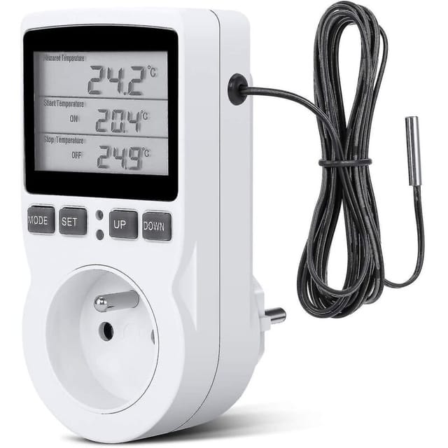 Fliti Digitaler Temperaturregler Mit Integrierter 230v 16a Steckdose Zum Heizen Und Kühlen, Ideal Für Gewächshäuser Und Terrarien, Präzises Lcd-display