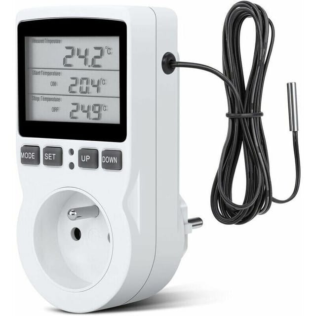 Fliti Programmierbare Thermostatsteckdose Mit Externem Fühler Für Heizung, Gewächshaus Und Aquarium – 24-stunden-digitaltimer, Präzise Temperaturregelung