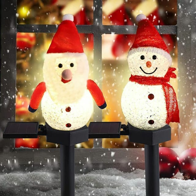 Fliti Dekorative Solarleuchten Für Den Außenbereich – 2 Stück Weihnachtsmann & Schneemann, Für Garten, Hof Und Einfahrt, Vollautomatisch