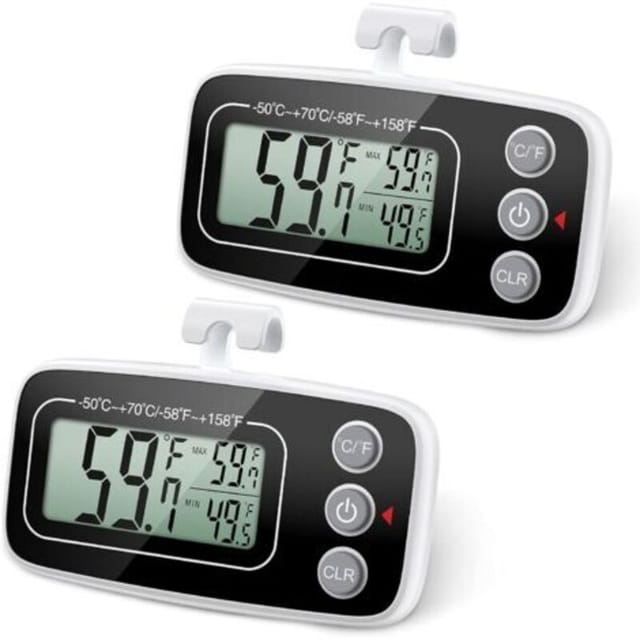 Fliti Digitales Kühlschrank- Und Gefrierschrankthermometer – 2er-pack, Großes Lcd-display, Min/max-funktion, 3-wege-montage, °c/°f