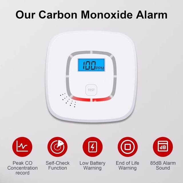 Batteriebetriebener Kohlenmonoxid-melder (co-melder) Von Fliti, Zertifiziert Nach Nf En 50291-1, Mit Übersichtlichem Digitaldisplay Und Lautem Akustischem Alarm