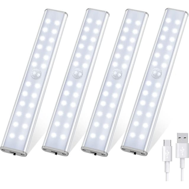 Fliti Led-bewegungsmelderleuchte Für Schränke – 4 Stück, 24 Wiederaufladbare Leds, 3 Beleuchtungsmodi, Kabellos, Ideal Für Küchen/schränke/garagen