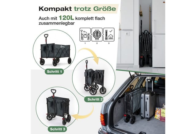 Sekey Bollerwagen Faltbar Handwagen Transportkarre Gerätewagen Inkl. 2 Netztaschen Bis 100 Kg Tragkraft Grau