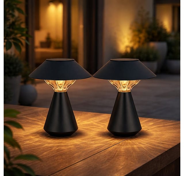 Solarlampe Tischleuchte Außen Gartenlampe Amber Anthrazit Led Balkonleuchte, Metall Kunststoff, Led 3000k Warmweiß, H 23 Cm, 2er Set