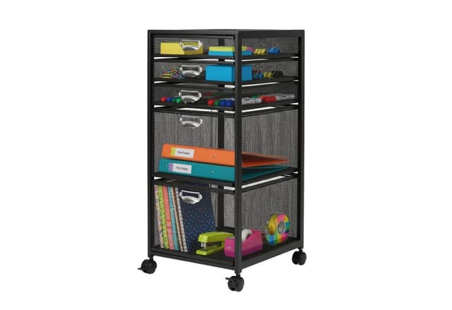 Relaxdays Rollcontainer, 2 Schubladen, Mesh-design, Hxbxt: 59 X 27,5 X 35 Cm, Schreibtischcontainer Auf Rollen, Schwarz