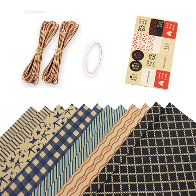 Retro-schlichtes Blaues Kraftpapier-geschenkpapier Mit Karomuster Für Den Valentinstag