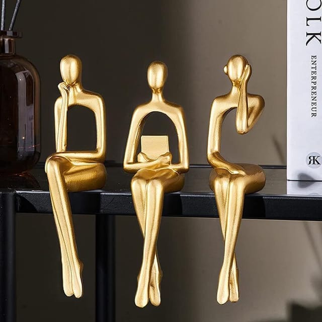 Dekorative Goldene Statue Für Wohnzimmer, Wohnbereich, Regal, Modernes Regal, Büro, Tisch, 3-teilig