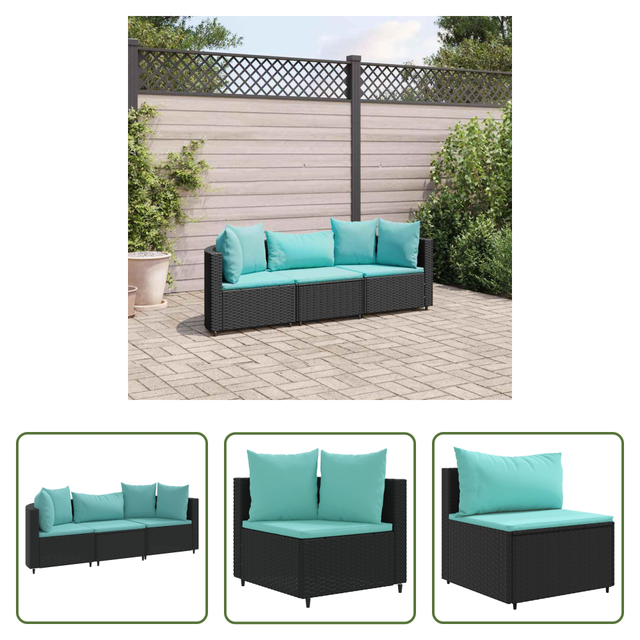 Gartensessel - 3-tlg. Garten-sofagarnitur Mit Kissen Schwarz Poly Rattan