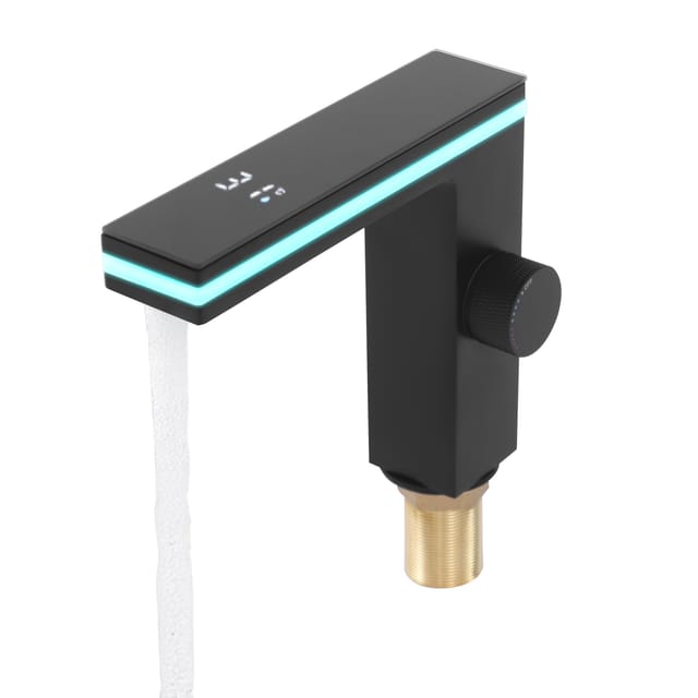 Waschtischarmatur Mit Led-temperaturanzeige, Waschtischmischer Für Das Badezimmer, Einhebel-waschtischmischer Mit Auslauf, Höhe 135 Mm, Schwarz