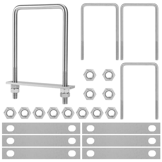 Satz Mit 4 M10 U-bügeln – 100 Mm X 180 Mm – Mit 8 Gegenplatten – Edelstahl – Zur Befestigung Von Zäunen, Rohren Und Zum Abschleppen Von Fahrzeugen