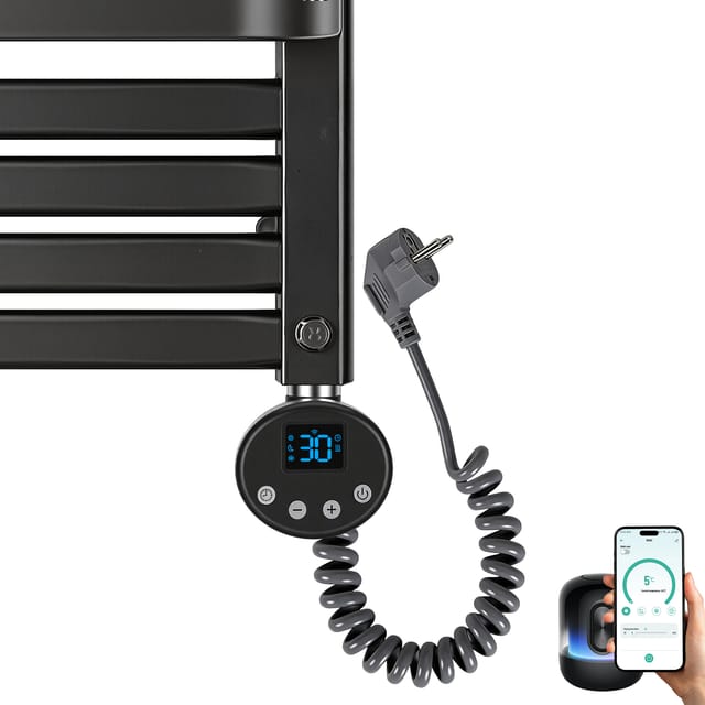 Tolletour Elektro Heizstab 600w Für Badheizkörper, Wlan App Thermostat Heizpatrone, Anthrazit