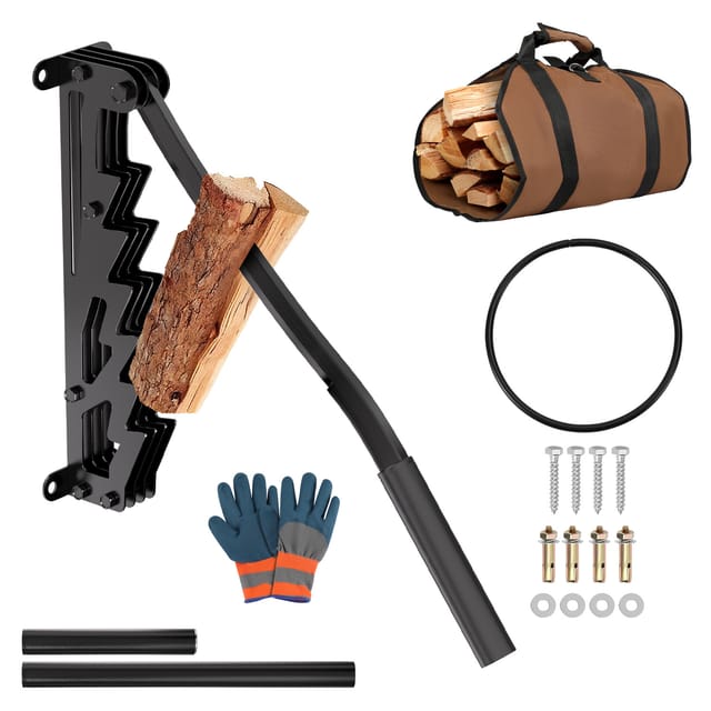 Tolletour Wand-holzspalter Mit Hebel, Mit Abnehmbarem Verlängerungshebel, Brennholztasche Und Handschuhen, Schwarz