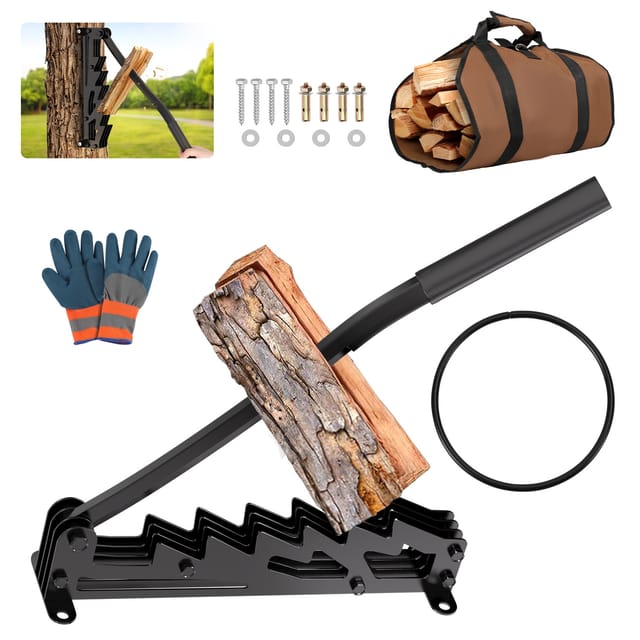 Tolletour Wand-holzspalter Mit Hebel, Mit Festem Bedienhebel, Brennholztasche Und Handschuhen, Schwarz