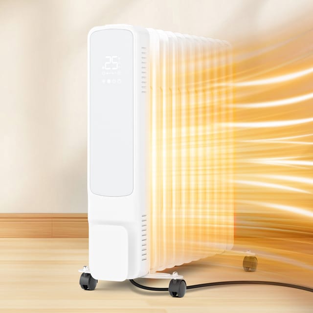 Tolletour Ölradiator 2500w Wlan 11 Rippen Mit Fernbedienung App 5-35 °c Glas-bedienfeld Rollen Kabelaufwicklung Weiß