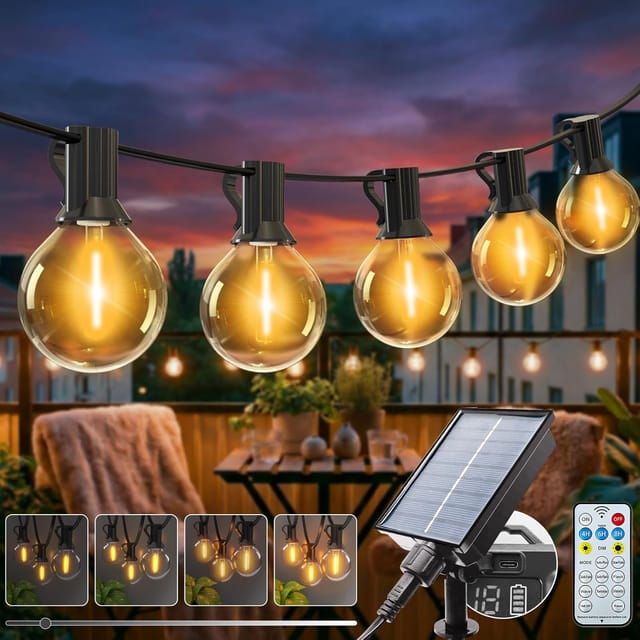 Dimmbare Solar-lichterkette Für Den Außenbereich, 8 Modi, 5 M, Wasserdicht (ip65), G40-leuchtmittel Für Garten, Terrasse, Hof, Pergola Und Partys