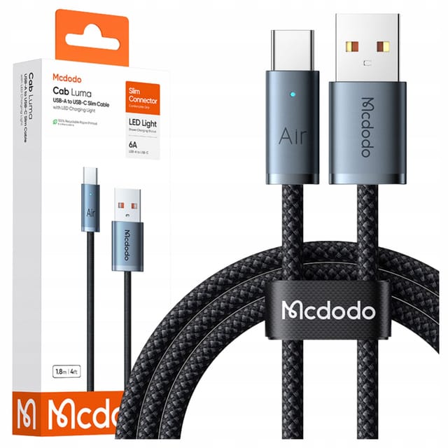 Mcdodo Kabel Usb-a Usb-c Schnellladekabel Usb Typ C 6a 100w 2m Led Schwarz