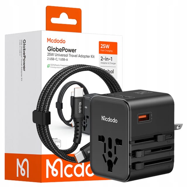 Mcdodo 2-in-1 Reiseadapter Mit Ladegerät, Stecker Für Englisch, Uk, Eu Und Us, 25 W
