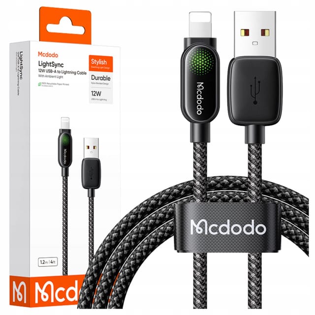 Mcdodo Usb-a Lightning-kabel, Schnellladefunktion (pd), 12 W, 1 M, Led, Schwarz