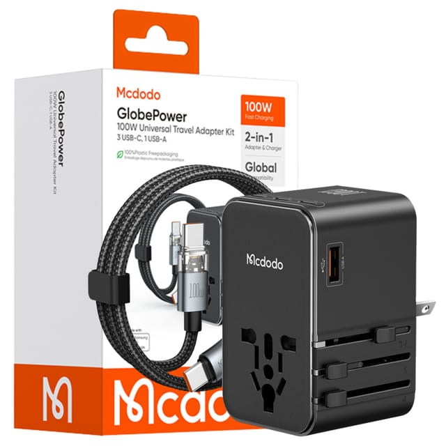 Mcdodo 2-in-1-ladegerät Reiseadapter Uk Eu Us 100w Kabel 1m