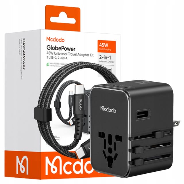 Mcdodo 2-in-1 Reiseadapter Mit Ladegerät, Stecker Für Englisch, Uk, Eu Und Us, 45 W