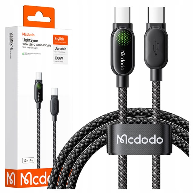 Mcdodo Usb-c-kabel, Usb-c Schnellladekabel, Usb Typ C Pd 100w 1m Led Schwarz