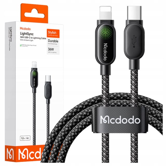 Mcdodo Usb-c Lightning-kabel, Schnellladefunktion (pd), 36 W, 1 M, Led, Schwarz