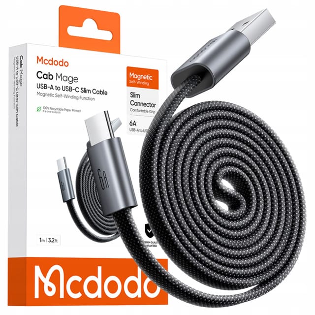 Mcdodo Kabel Usb-a Usb-c Schnellladespule Magnetisch 6a 100w 1m