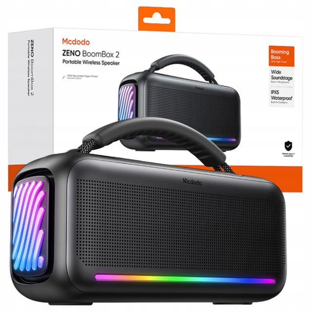 Mcdodo Grosser Bluetooth-lautsprecher, Tragbar, Kabellos, Wasserdicht, Schwarz