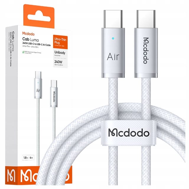 Mcdodo Usb-c-kabel, Usb-c-schnellladung, Usb Typ C, 240 W, 1 M, Led Weiss