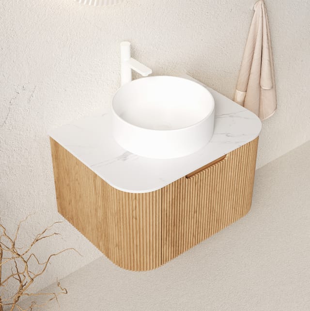 Hängender Badunterschrank 61 Cm Mit Keramikwaschbecken Und Carrara-optik-platte