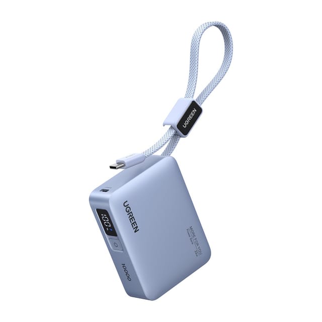 Powerbank 10000mah Ugreen Pb584, Usb + Usb-c, 33w, Eingebautes Kabel (grau)
