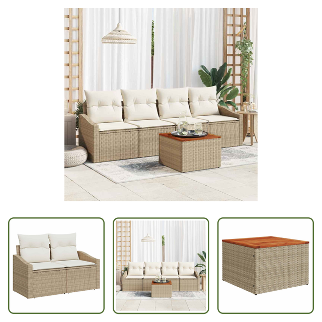Vidaxl Poly-rattan - Gartensofa-set Mit Kissen 5 Pcs Beige Poly-rattan
