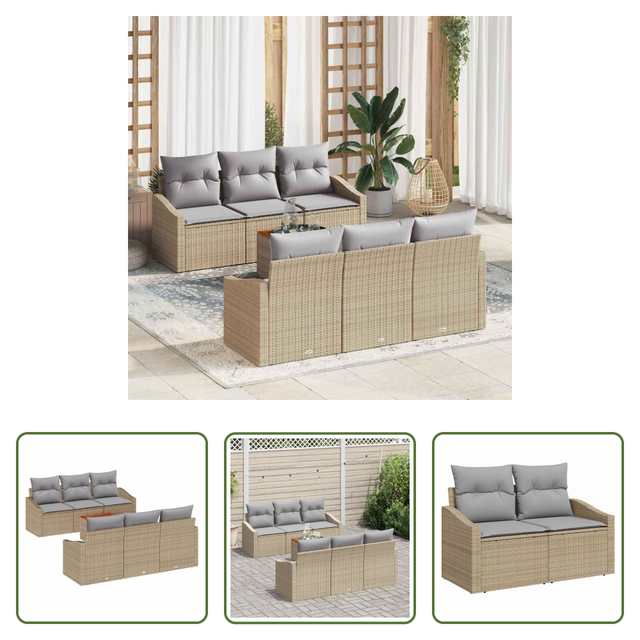 Vidaxl Poly-rattan - Gartensofa-set 7 Pcs Beige Und Hellgrau Poly-rattan