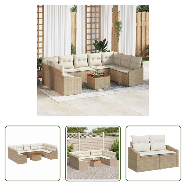 Vidaxl Modulares Sofa - Gartensofa-set Mit Speicher 10 Pcs Beige Und Creme Poly-rattan