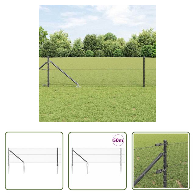 Außenzaun - Zaunpfosten Grau 50 X 0,6 M (13 Mm Maschenweite) Stahl Und Pvc