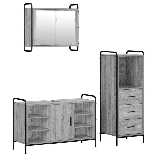 Vidaxl Bathroom Cabinet Set 3 Pcs Grey Sonoma 40 X 36 X 109.5 Cm